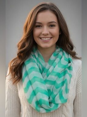 Teal Sea Green Mint Chevron Infinity Scarf Modern Chic Spring